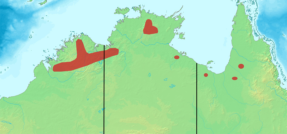 Distribution area of Gouldian Finch in Australia